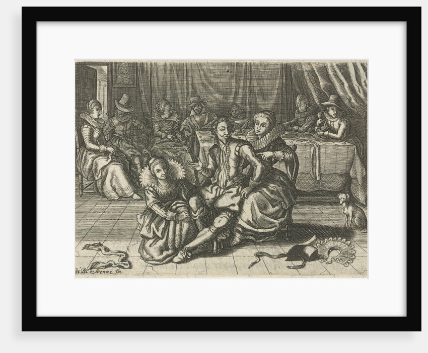 Interior in which two women of easy virtue undress a man by Christiaan Le Blon