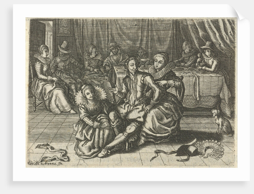 Interior in which two women of easy virtue undress a man by Christiaan Le Blon