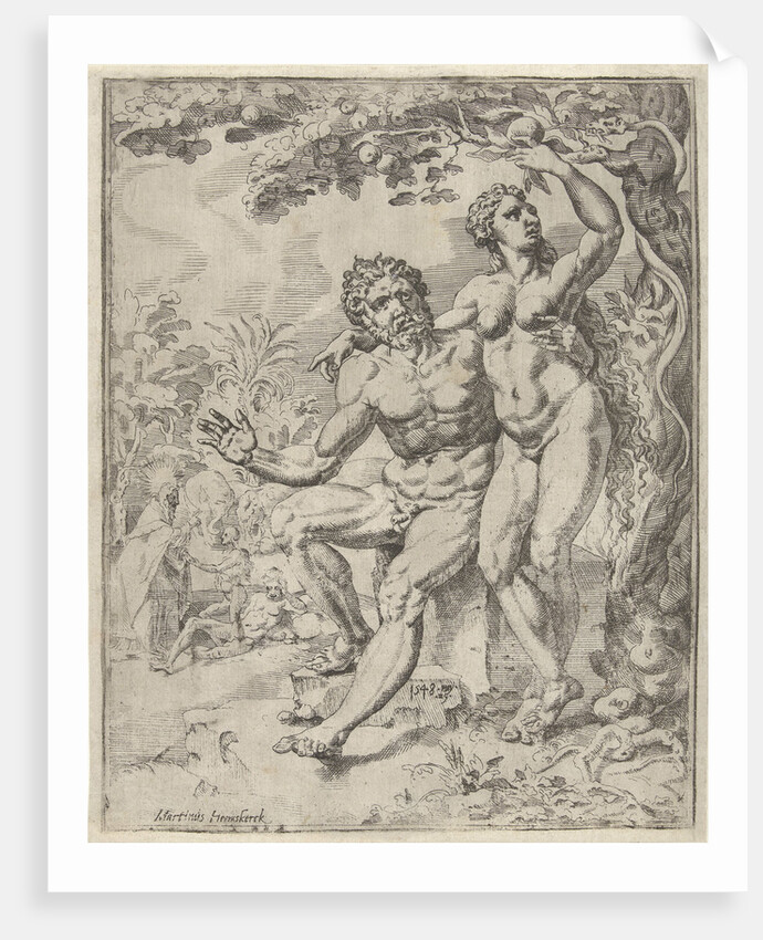 Adam and Eve picking the forbidden fruit by Dirck Volckertsz Coornhert