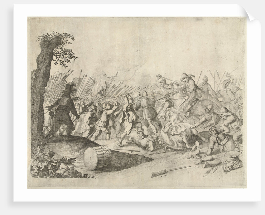 Fight between horsemen and infantry by Willem Basse