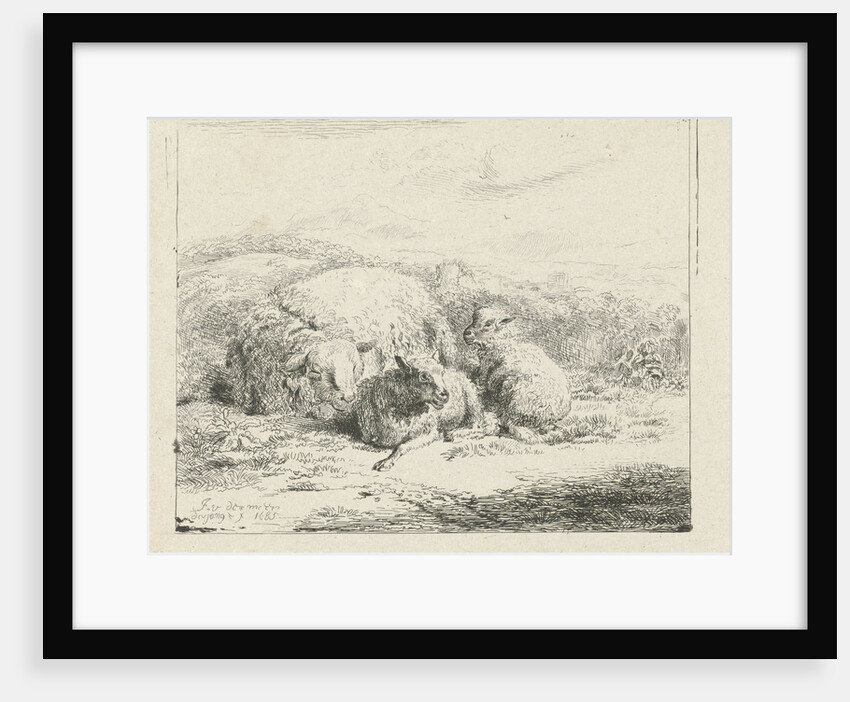 Lying sheep with two lambs by William Young Ottley