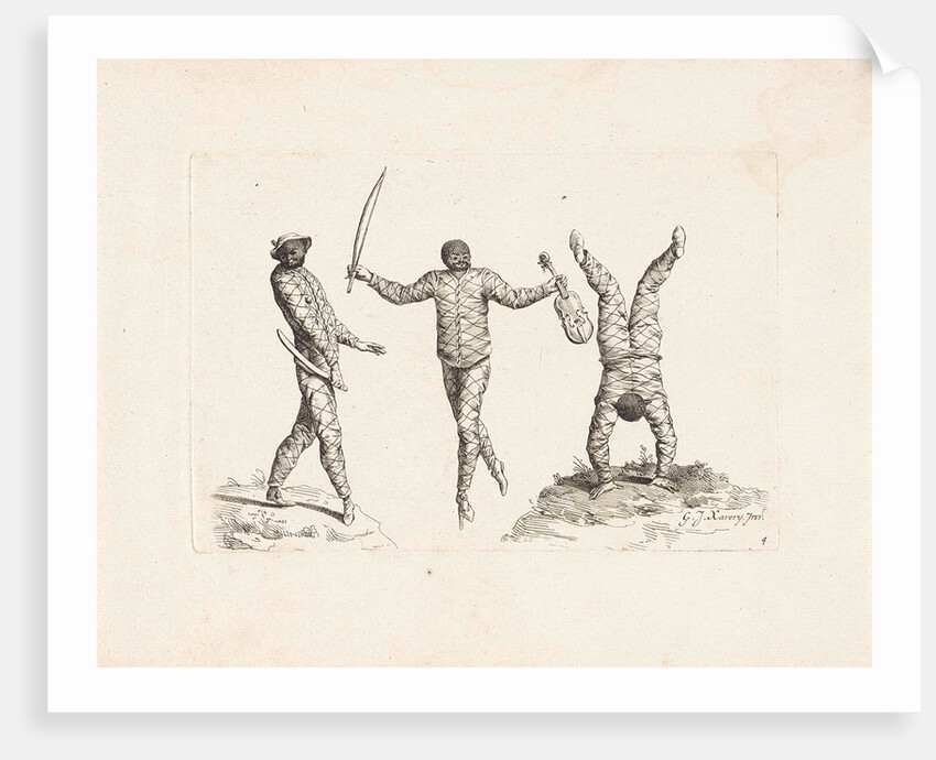 Three harlequins by Pieter Schenk II