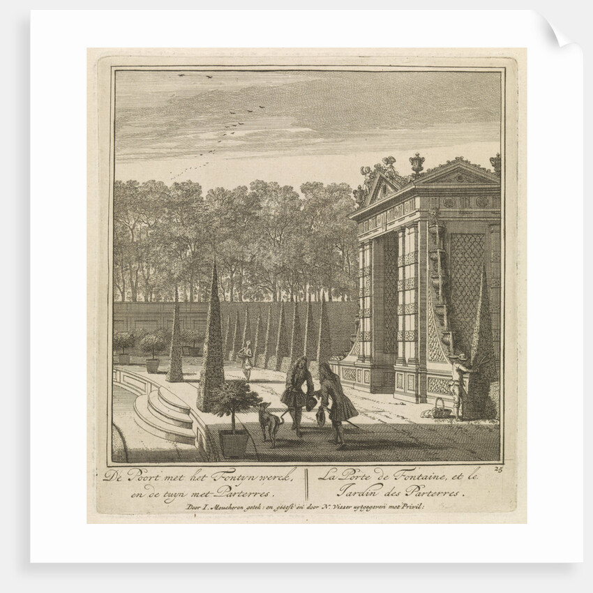 Gate in the garden of Castle Heemstede, gazebo overlooking the lake, the port and Castle Heemstede by Isaac de Moucheron