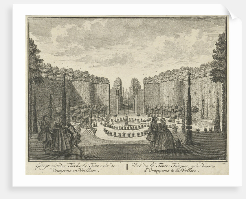 View from the Turkish Tent on the orangery and the aviary in the garden of House ter Meer in Maarssen by Hendrik de Leth