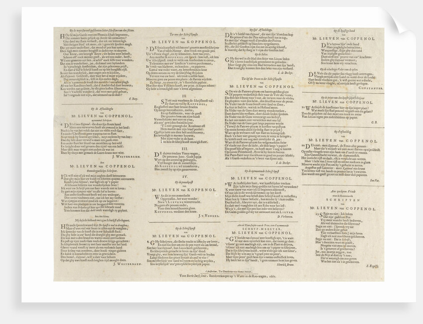 Praise poems of various writers Lieven Willemsz or Coppenol by Joost van den Vondel