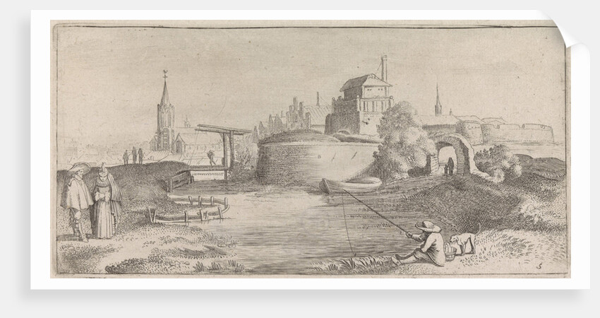 Angler in a fortified city by Jan van de Velde II