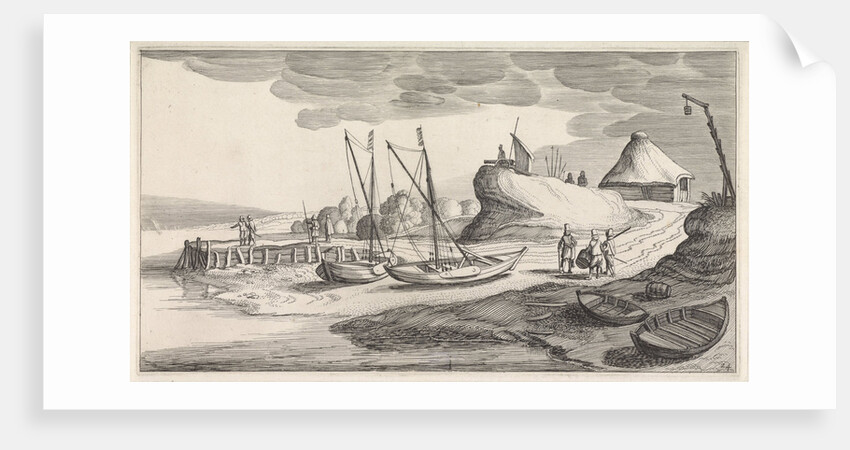 Boats on a river bank by Jan van de Velde II