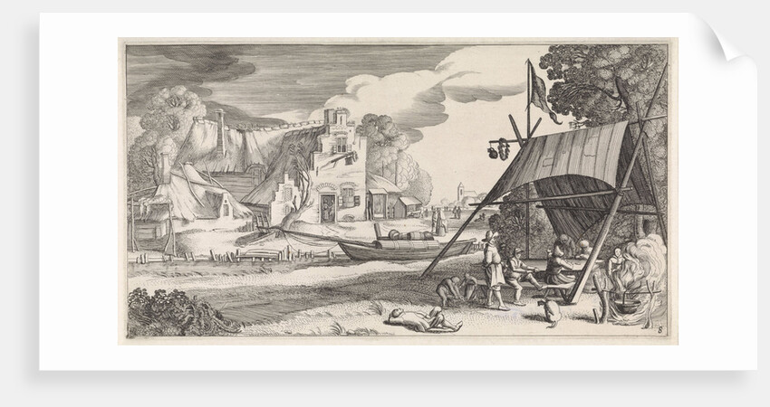 Figures under a tent at a tavern by Jan van de Velde II