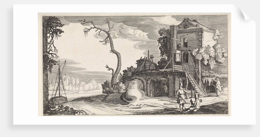 Two falconers in a tower used as an inn by Jan van de Velde II