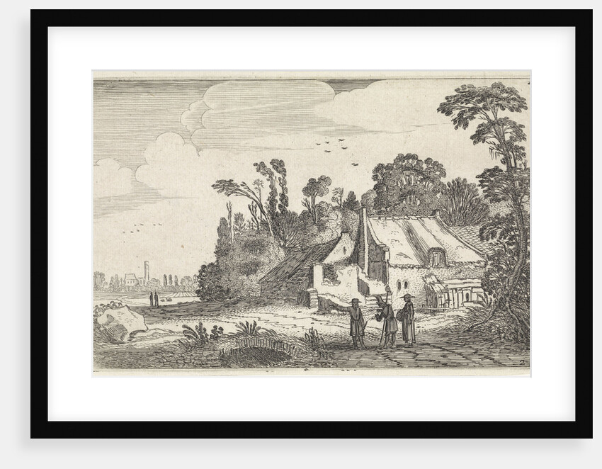 Figures on a country road near a farm by Jan van de Velde II