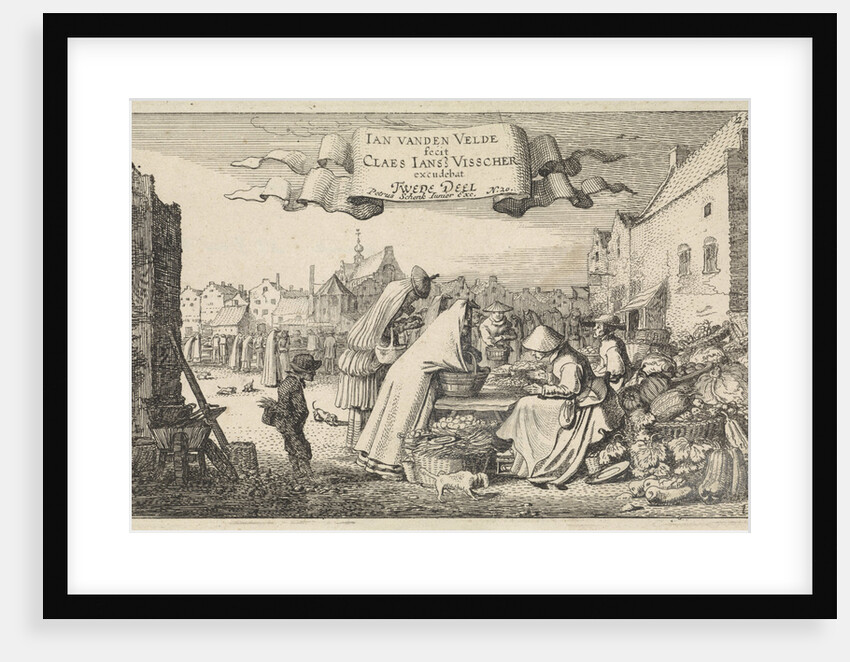 Figures at a vegetable stall at a market by Jan van de Velde II