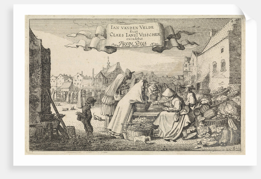 Figures at a vegetable stall at a market by Jan van de Velde II