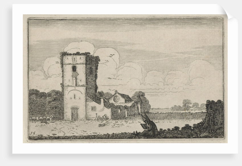 Reading monks at a derelict church by Jan van de Velde II