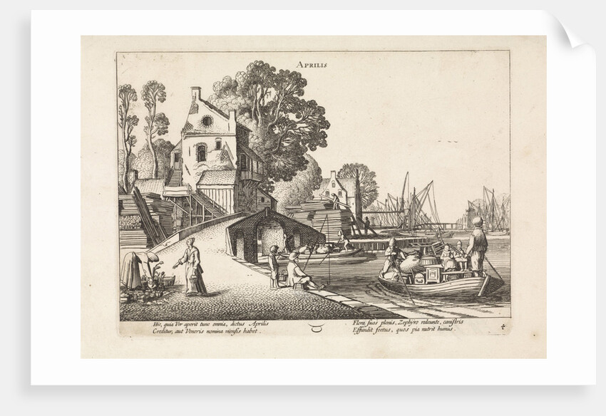 Village view with activity on the water: April by Jan van de Velde II
