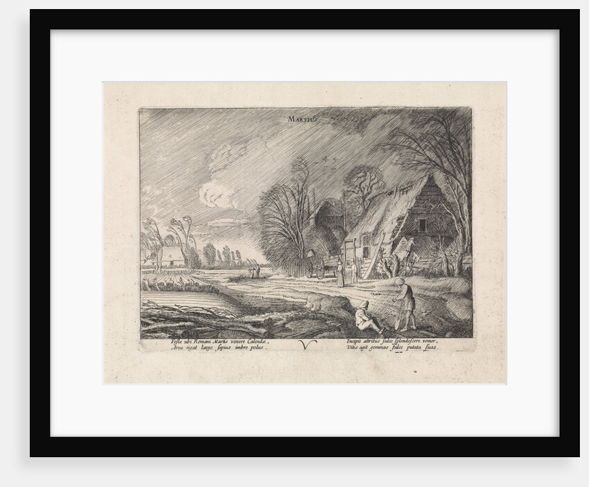 Figures at a farm in the rain: March by Jan van de Velde II