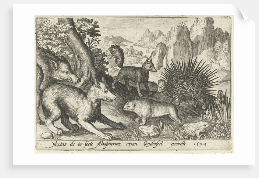 Wild boar, fox, beaver, porcupine in Frogs by Nicolaes de Bruyn