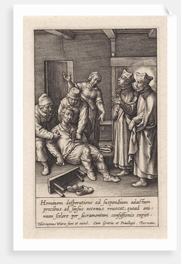 Miraculous healing by Ignatius Loyola of a man who hanged himself by Hieronymus Wierix