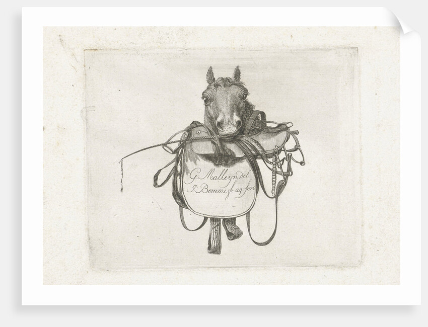 Horse head with saddle and reins in the mouth by Gerrit Malleyn