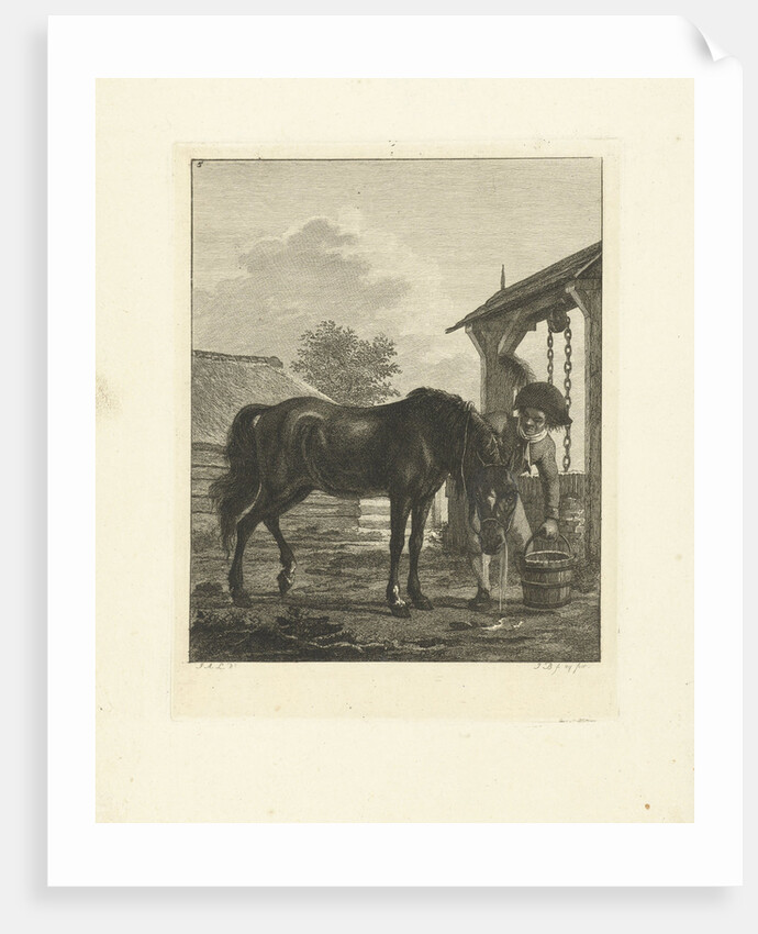 A man and a horse near a well by Jan Anthonie Langendijk Dzn