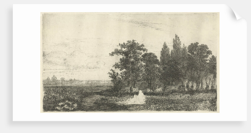 Man and woman at a stream at a forest edge by Hermanus Jan Hendrik van Rijkelijkhuysen