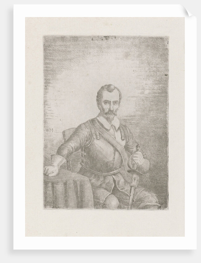 Seated man in armor with sword by Christiaan Wilhelmus Moorrees