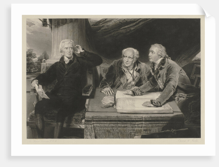 The Baring family father and two sons? at a table with merchants' books by Thomas Lawrence