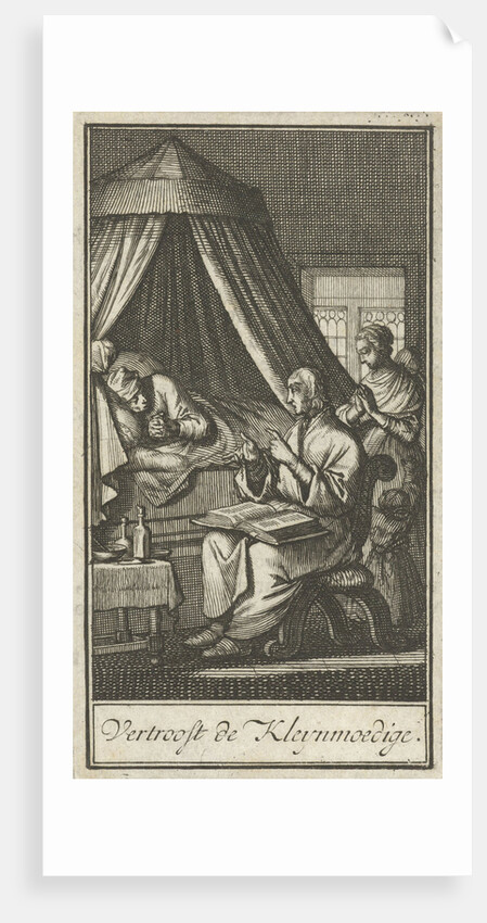 Praying figures at the bedside of a sick person by Barent Bos