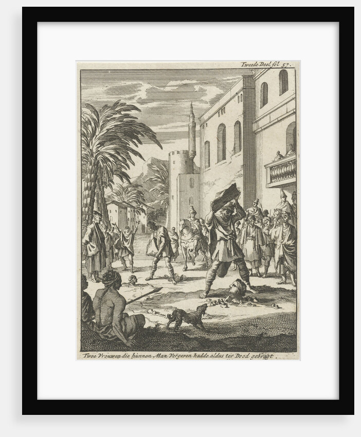 Two women are stoned by Jan Claesz ten Hoorn