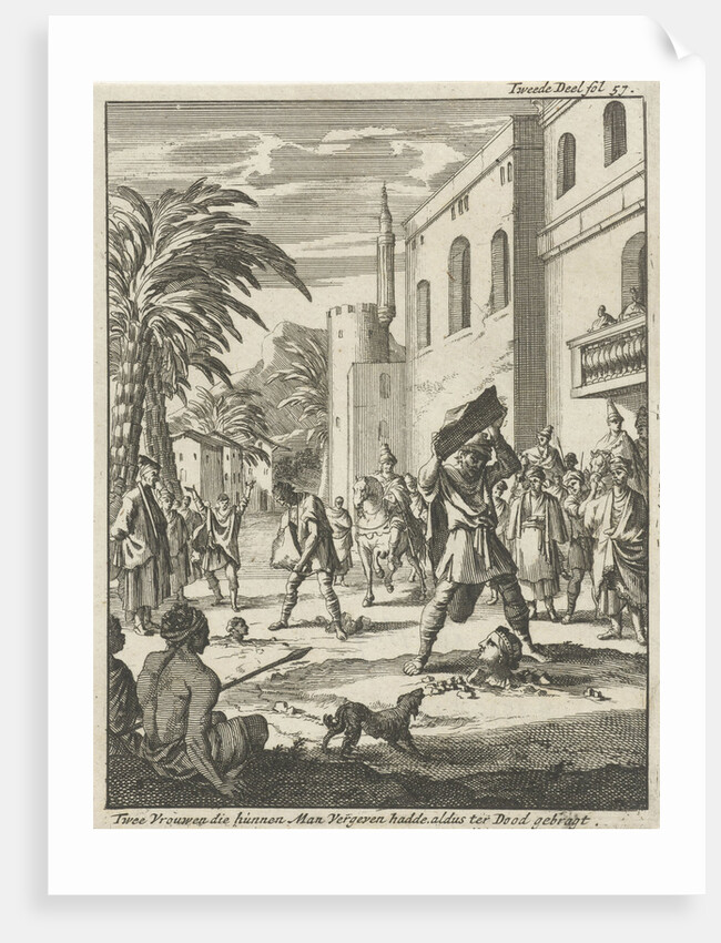 Two women are stoned by Jan Claesz ten Hoorn