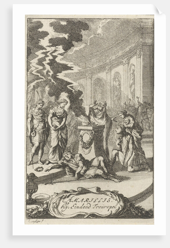 Amaryllis in a temple near the body of Damon, who was killed by lightning by Jacob Lescailje