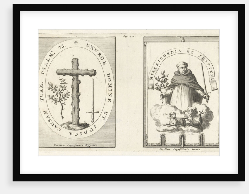 Medallion with cross of knotty wood, St. Dominic with sword and olive branch in hand by Henricus Wetstein