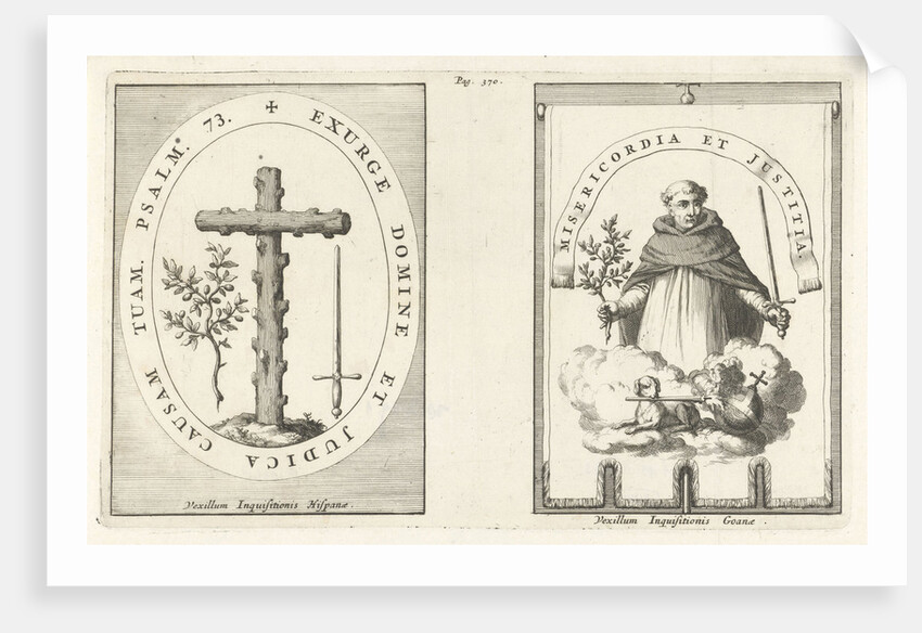 Medallion with cross of knotty wood, St. Dominic with sword and olive branch in hand by Henricus Wetstein