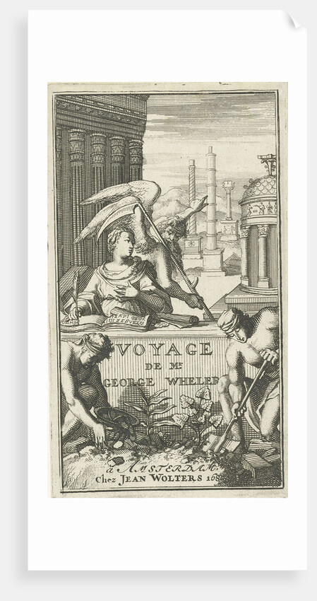 Father Time pointing out classic monuments to a woman who is writing by Joannes Wolters