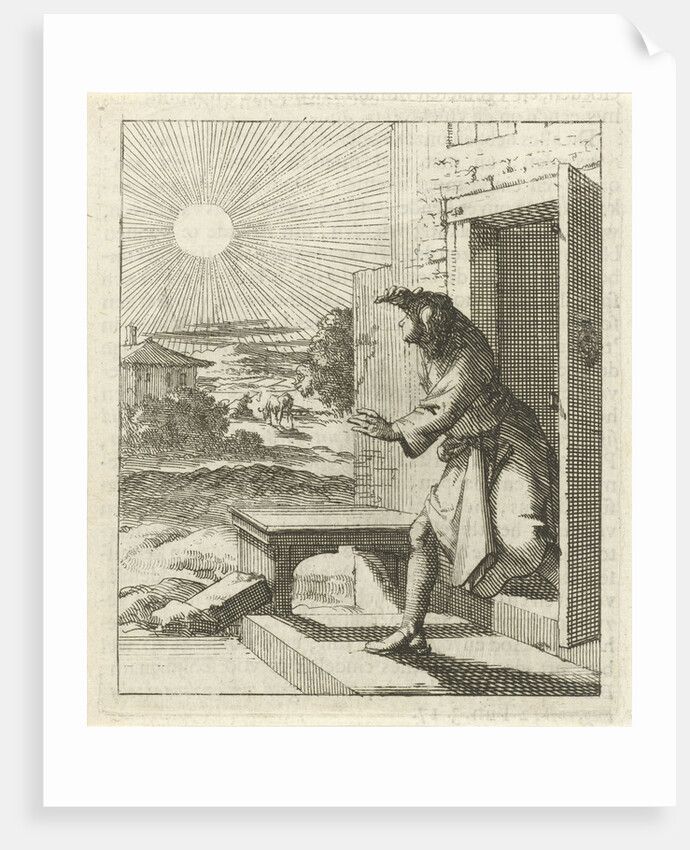 Man protects his eyes from the sun when he walks out by Pieter Arentsz II