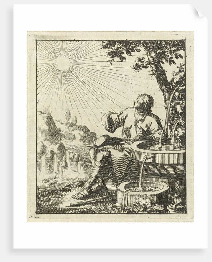 Man sitting next to a fountain, contemplating the sun by Pieter Arentsz II
