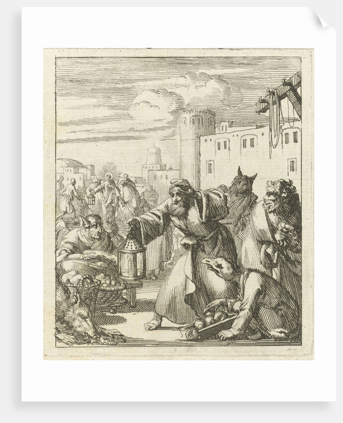 Diogenes find Satan disguised as merchant by Pieter Arentsz II