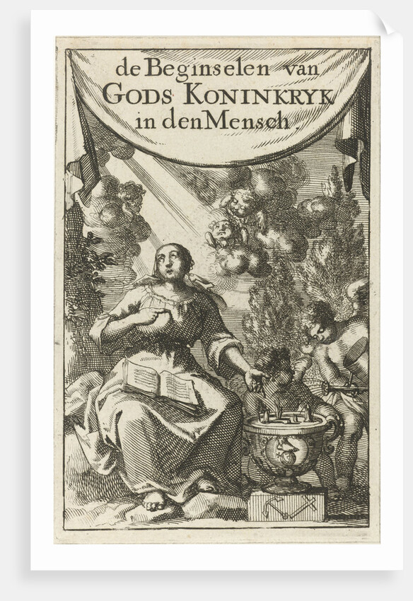 Seated woman pointing to a vase in which plants sprout by Pieter Arentsz II