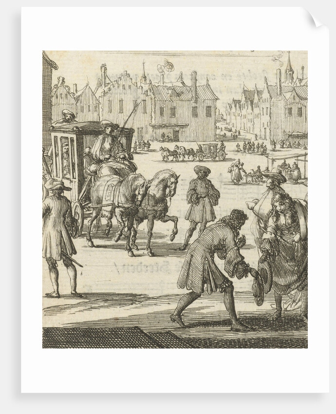 The city life that the writer Willem Sluiter had left: big square with carriage and different people by Gerbrandt Schagen