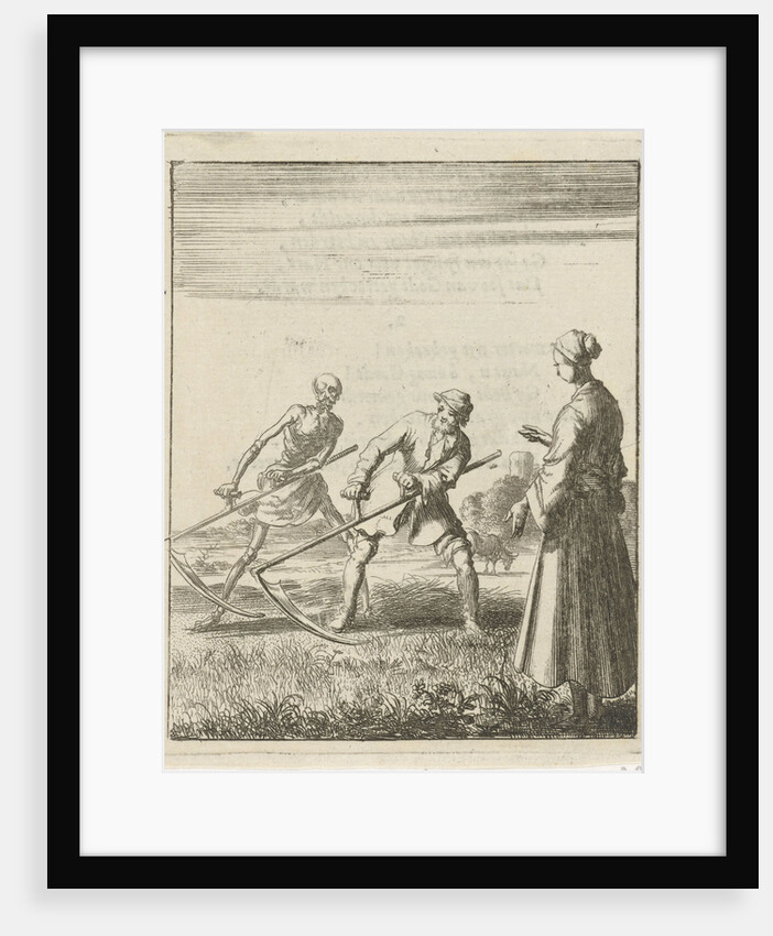 A woman beholds a mower behind whom stands Death with a scythe by Pieter Arentsz II
