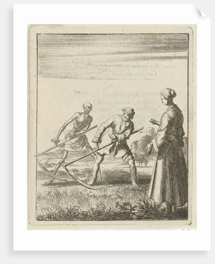 A woman beholds a mower behind whom stands Death with a scythe by Pieter Arentsz II