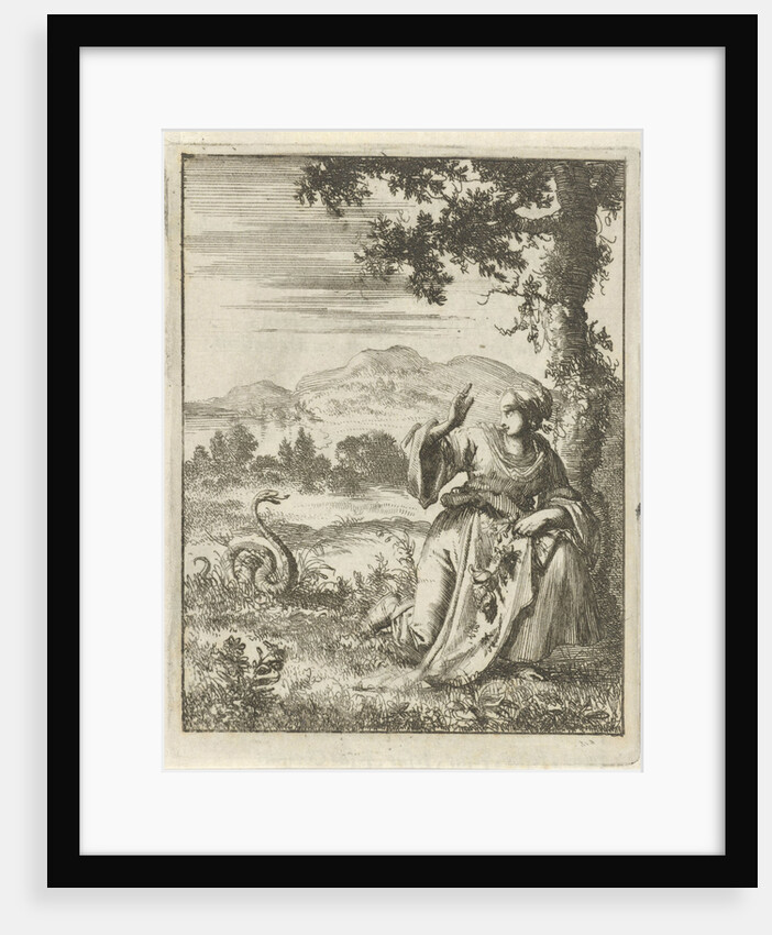 A woman picking a flower attacked by a snake by Pieter Arentsz II