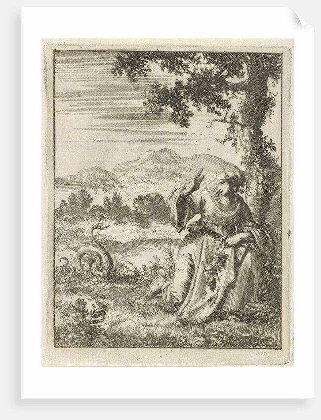 A woman picking a flower attacked by a snake by Pieter Arentsz II