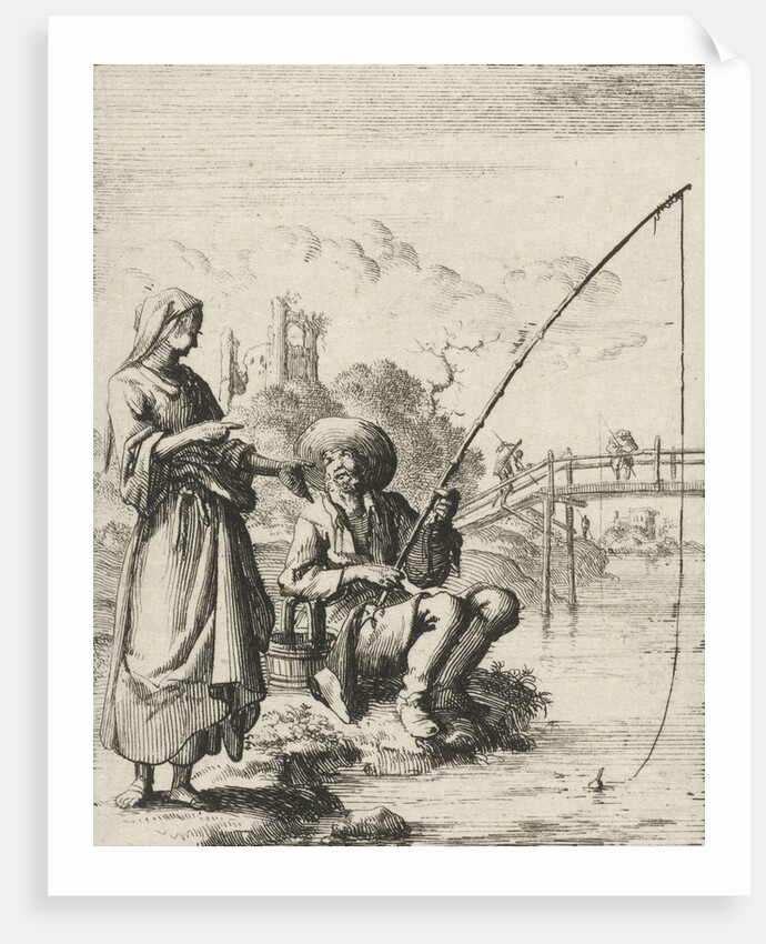 Woman in conversation with an angler by Pieter Arentsz II