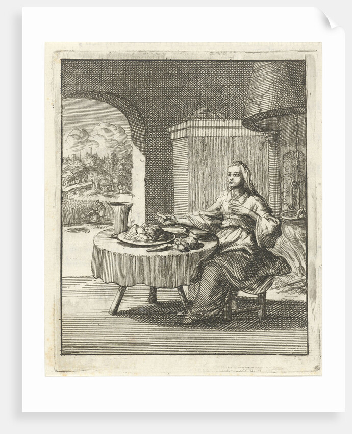 Woman eating at a table by Pieter Arentsz II