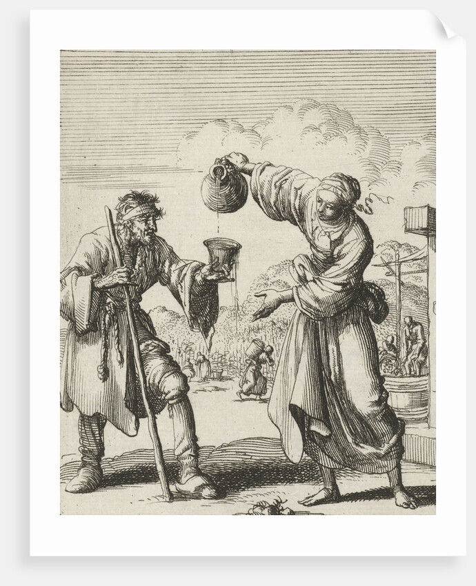 Woman gives a beggar wine by Pieter Arentsz II