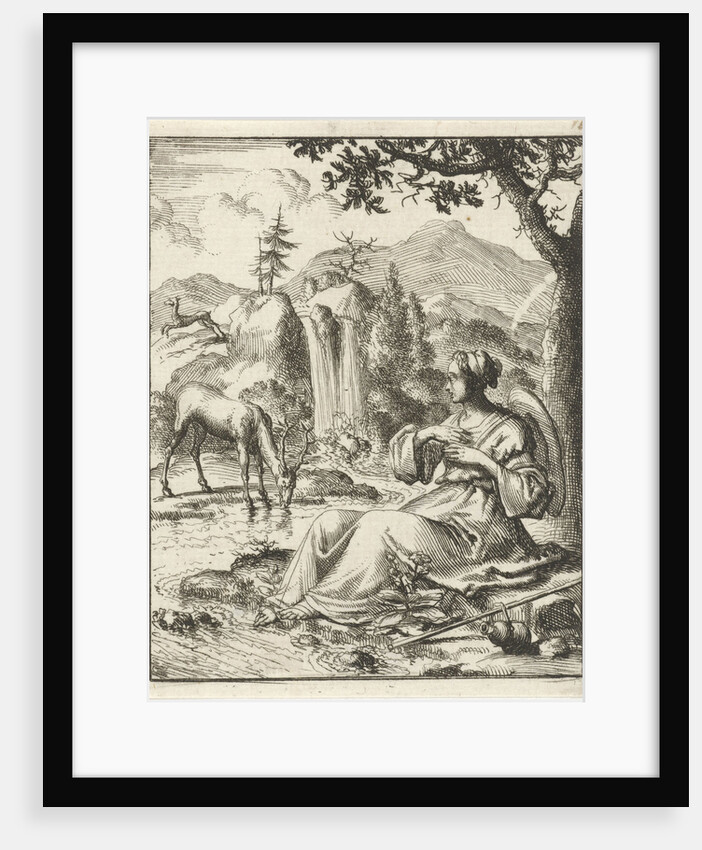 On the banks of a stream a woman sees a deer drinking by Pieter Arentsz II