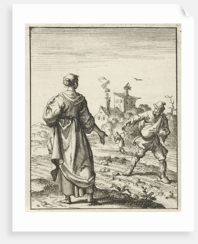 Female beholds a farmer sowing by Pieter Arentsz II