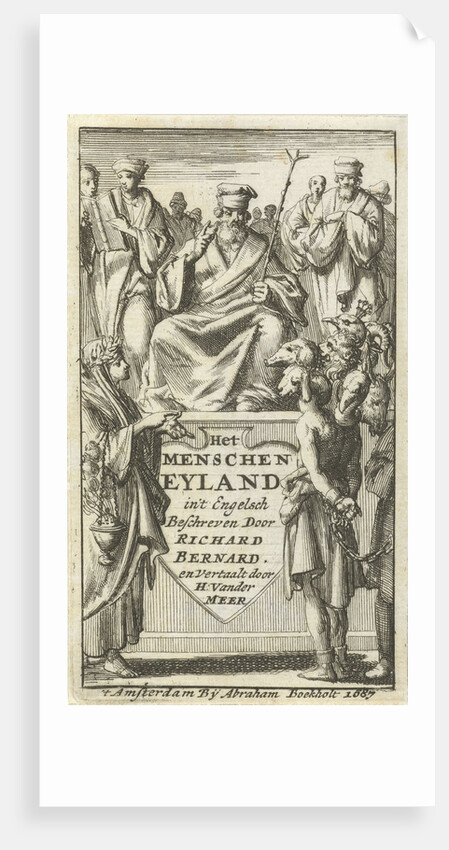 Judge listening to the indictment which brings out a woman against the personification of the deadly sins by Abraham Boekholt