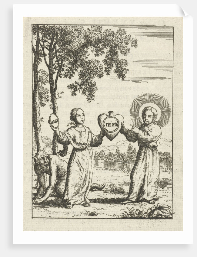 Christ and the personified soul together holding a heart with the text Iesus by Pieter Arentsz II