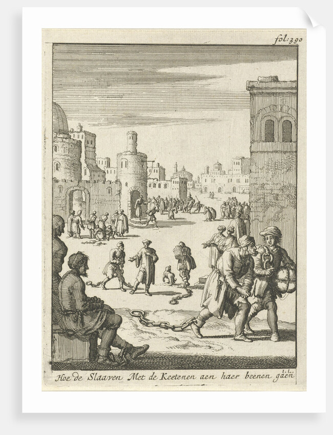 Slaves walk with chains on their ankles by Jan Claesz ten Hoorn
